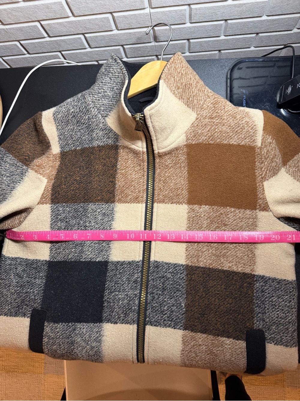 Pendleton Brown and Cream Plaid Zip-Front Wool Peacoat - Picture 6 of 6